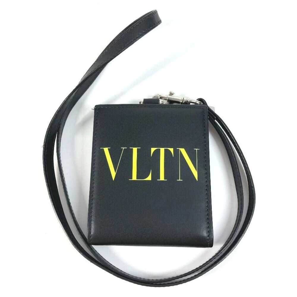 VALENTION VLTN Logo Neck strap Wallet Coin Case Purse Bifold Wallet Black